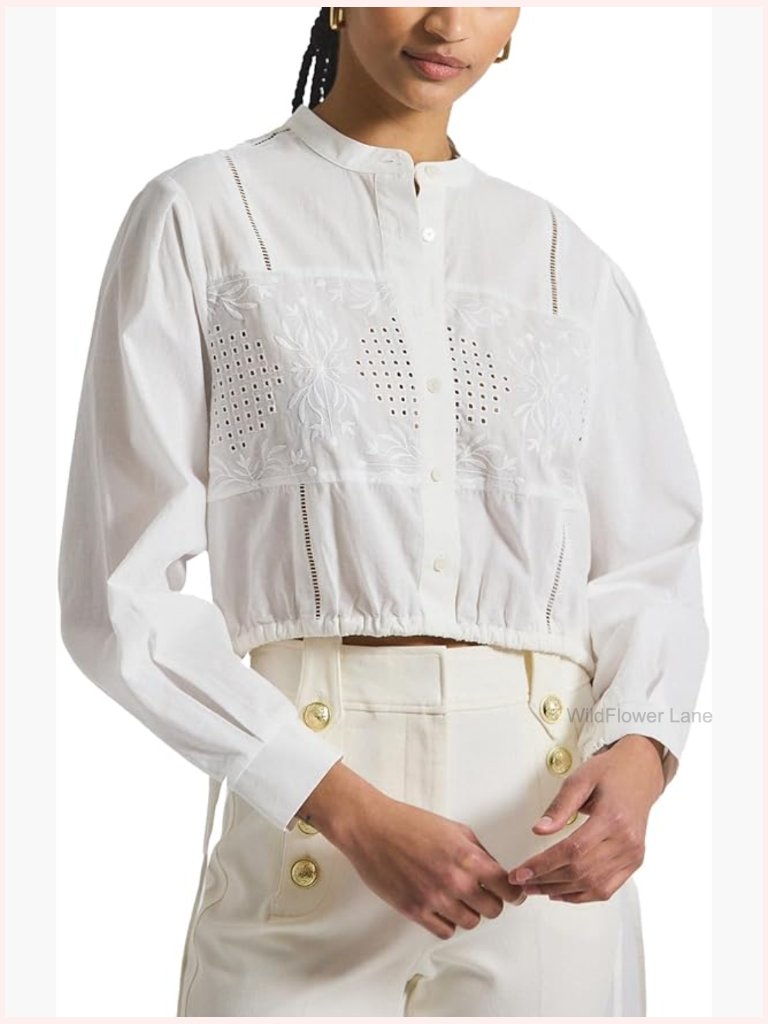 Embroidered Eyelet Blouson Top With Drawstring Waist